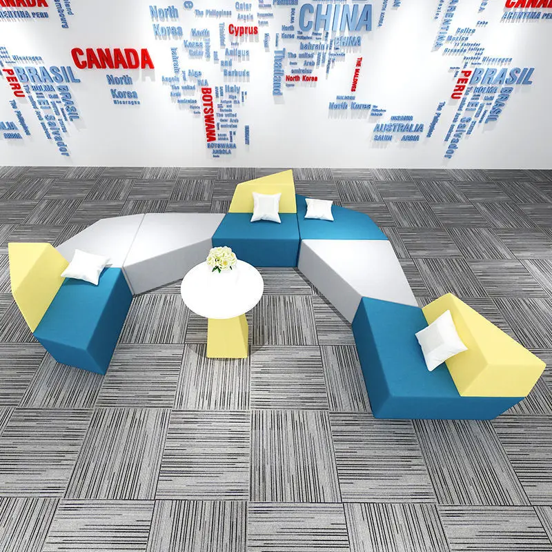 Custom Simple Modern Office Sofa Rest Area Reception Studio Simple Fabric Sofa Coffee Table Set