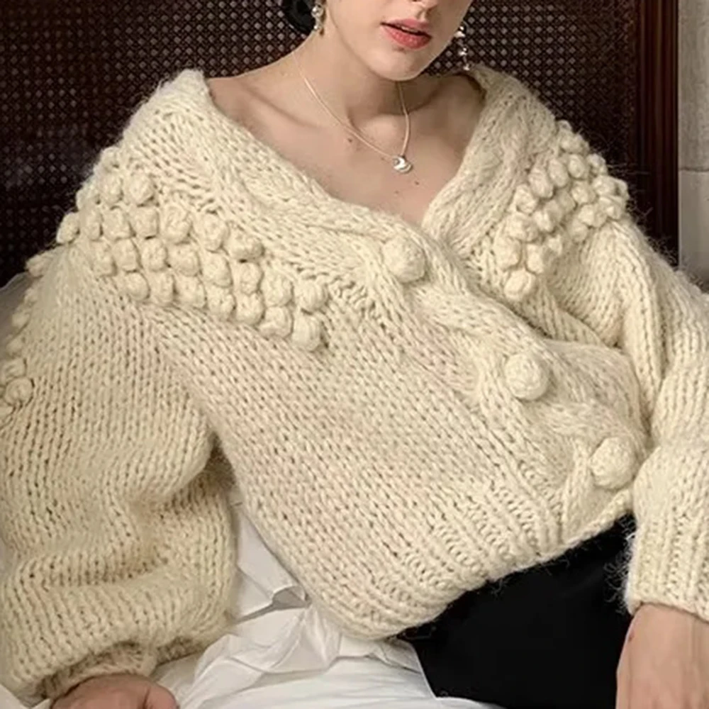 TWOTWINSTYLE Solid Knitting Designer Pullover Sweater For Women V Neck Long Sleeve Spliced Buttons Chic Sweaters Female Fashion