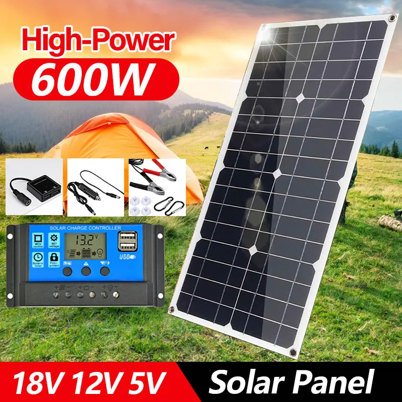 600W Solar Power System Kit Battery Charger  Solar Panel 10-100A Charge Controller Complete Power Generation Home Camp  Outdoor