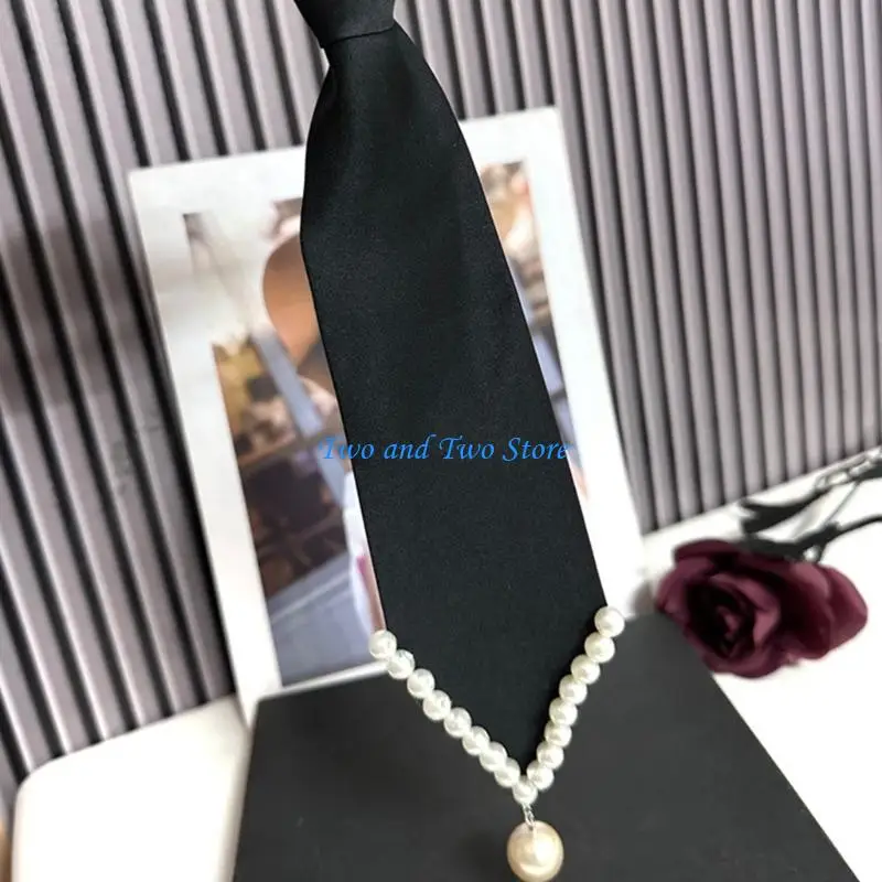 Hx6f العلاقات السوداء للزي الرسمي الثانوية العليا لللؤلؤ الزخرفي المزخرف بالخدمة الثقيلة #3