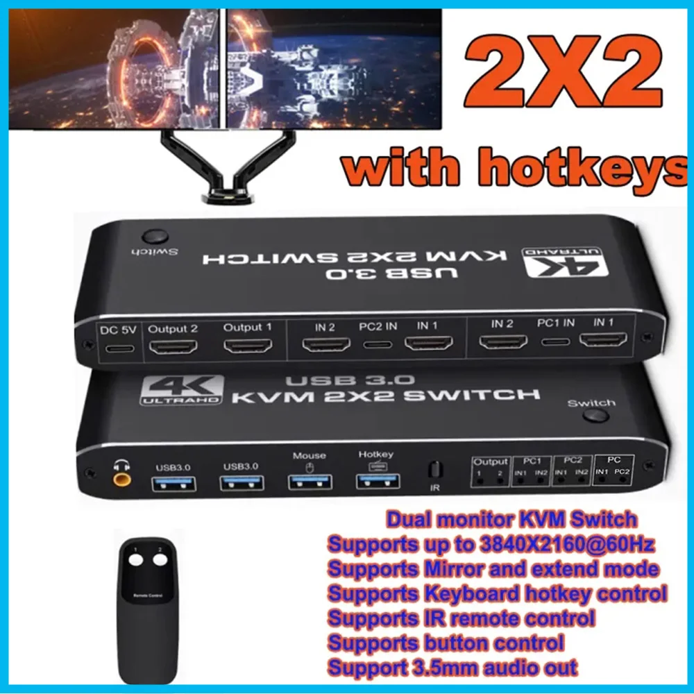 شاشة مزدوجة 2x2 4K 60 هرتز Kvm Switchk شاشة ممتدة USB KVM الجلاد 2 في 2 خارج لأجهزة الكمبيوتر مشاركة 2 شاشة HDMI-متوافق #2