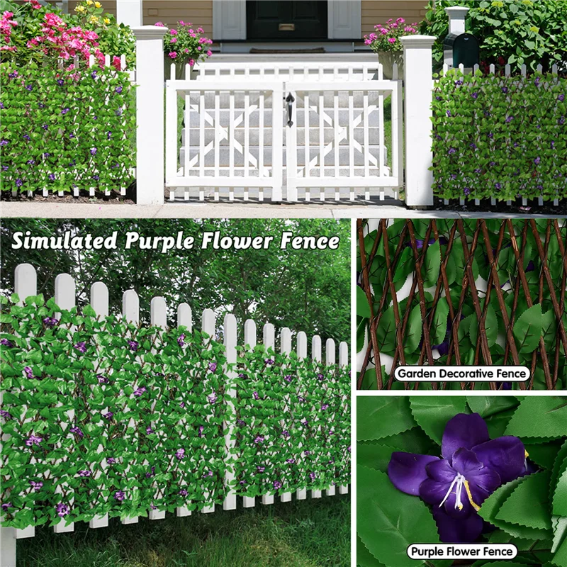 T98C-Adjustable Retractable Fence Expanding Trellis Decorative Garden Trellis Panel Withviolet Flowers 40Cm