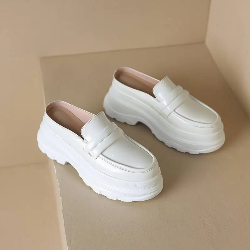 Krazing Pot Cow Leather Mules Thick Bottom Platform Slip On Casual Sneakers Comfort Loafers Runway Women Casual Vulcanized Shoes