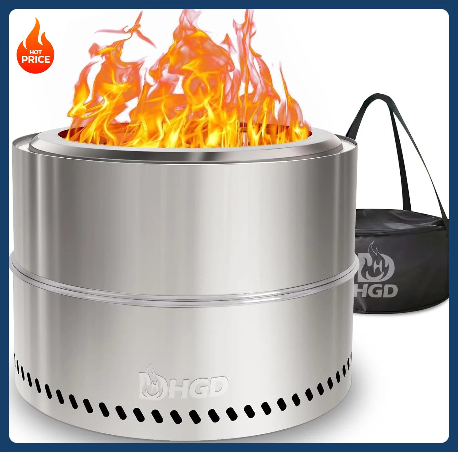 

[Ограниченное предложение по времени! ] 20-дюймовая бездымная костра для улицы, портативная бездымная костра для кемпинга с дорожной сумкой, нержавеющая сталь