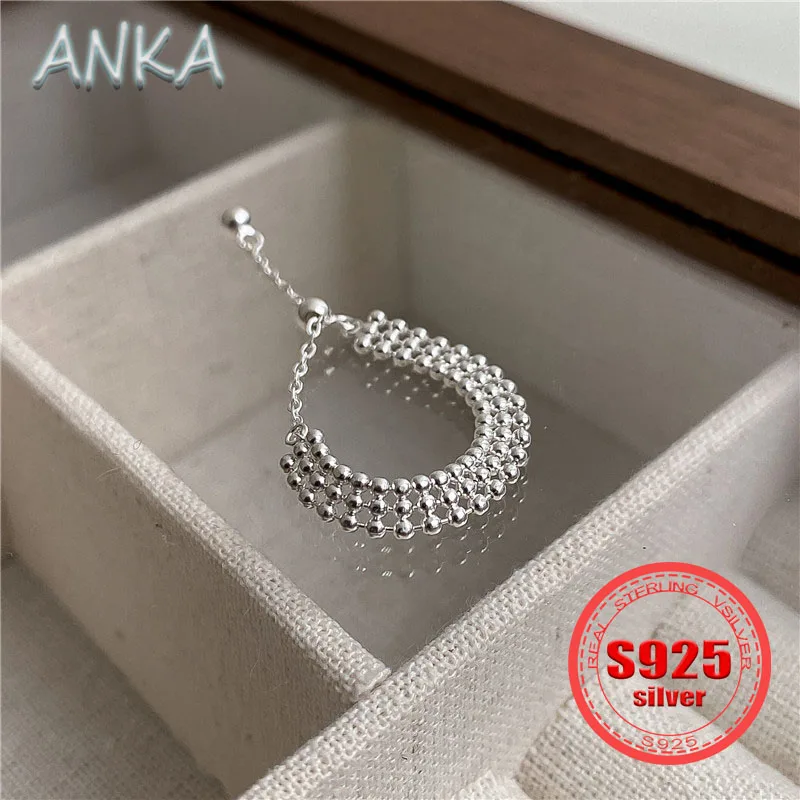 

ANKA NEW Sparkling Women's Ring S925 Sterling Silver Triple Round Beads Adjustable Stacked Band Section Chain Ring