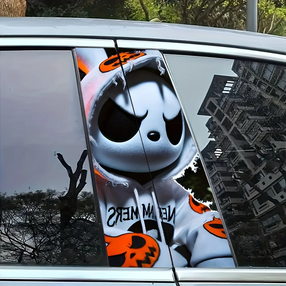 

2-Piece Evil Rabbit Pattern Vinyl Car B-Pillar Sticker for Glass and Metal Surfaces