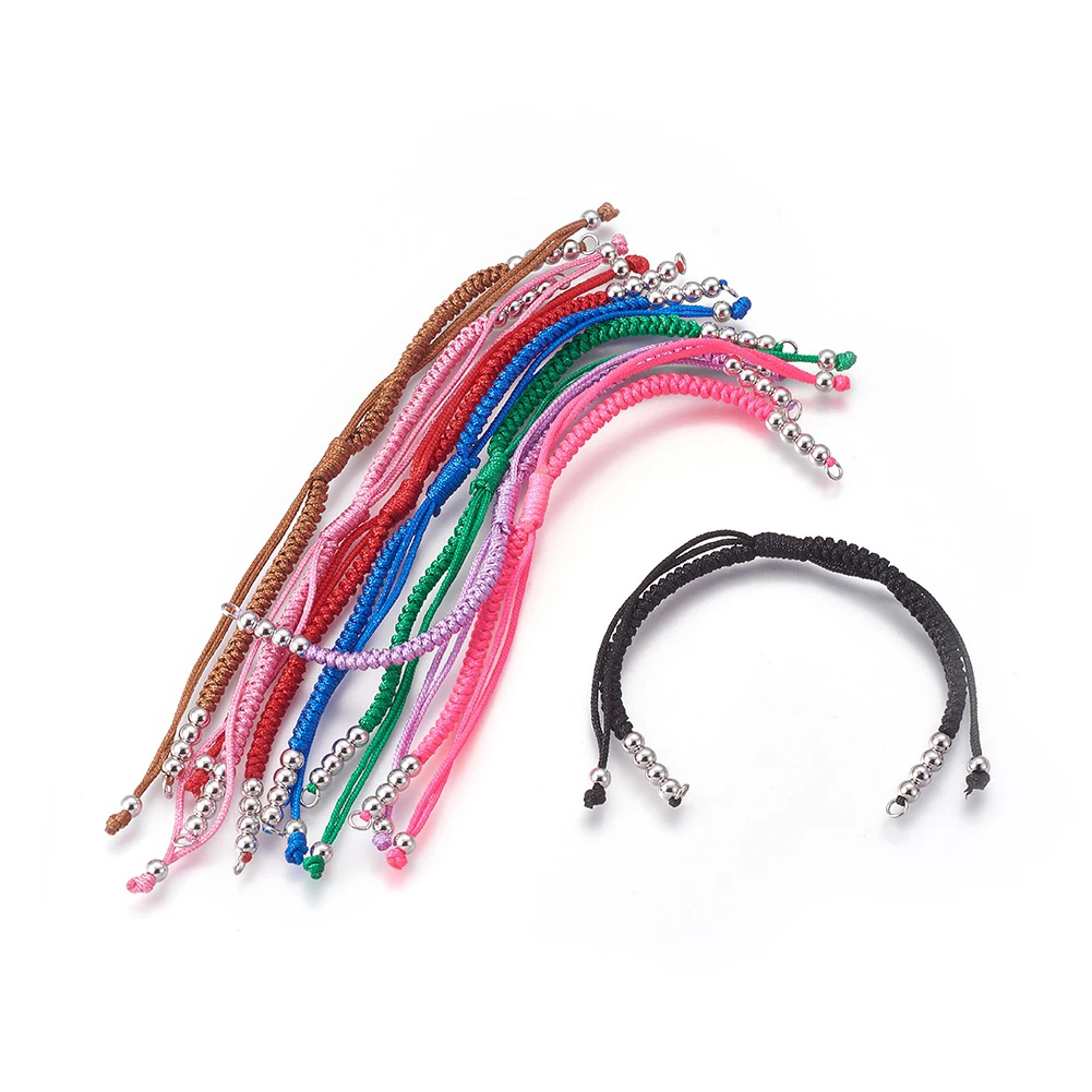 10Pcs Adjustable Nylon Cord Braided Bracelet Making with Brass Beads Multicolor Handmade Rope For DIY Jewelry Making Accessories