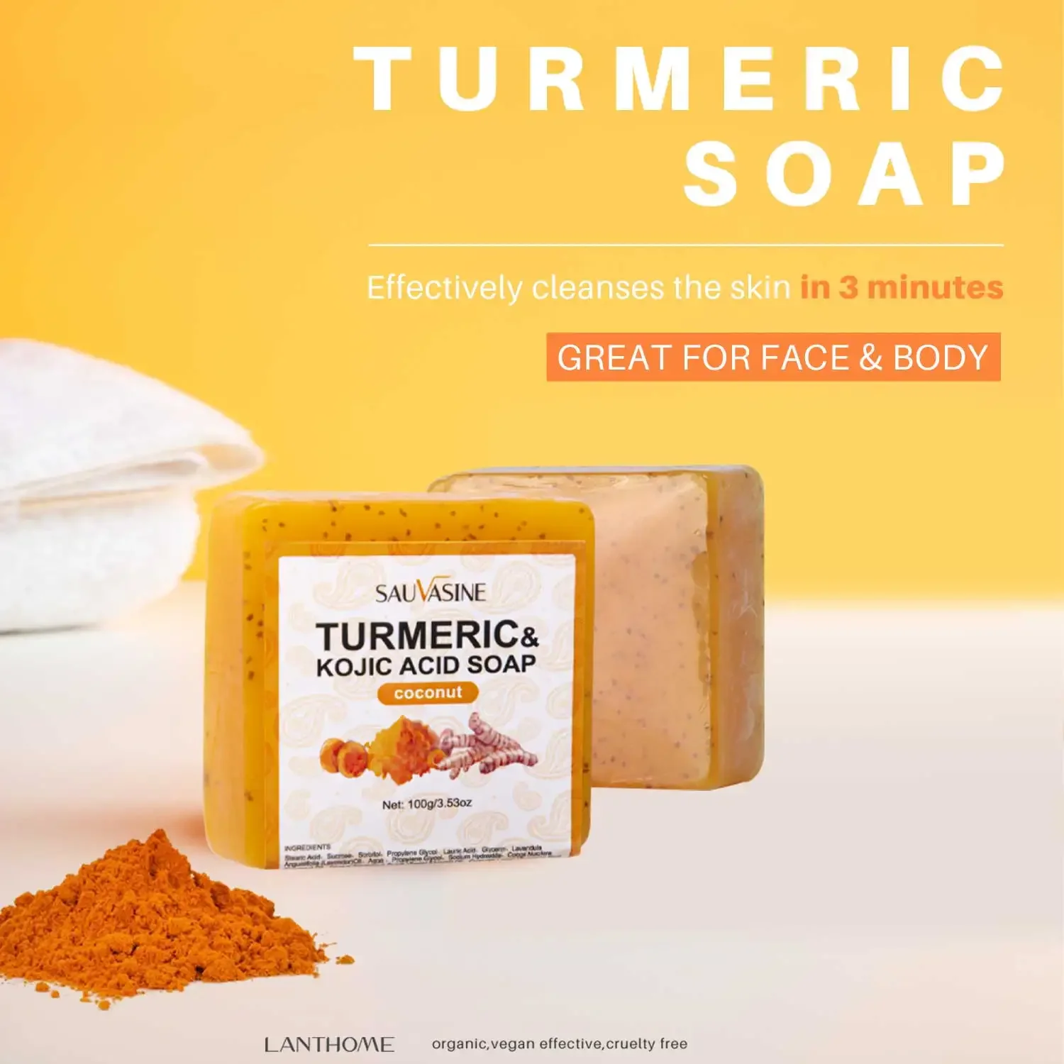 

Original Turmeric Soap For Facial Body Dark Spot Skin Whitening 100g Deep Cleaning Ginger MoisturizingHand Make Soap Bar