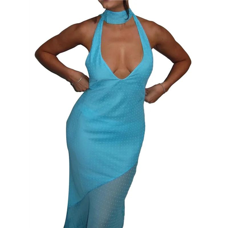 ASDS-Women's One Shoulder Halter Maxi Dress Elegant Ruffled O-Ring Sleeveless Evening Gown Long Cocktail Dress