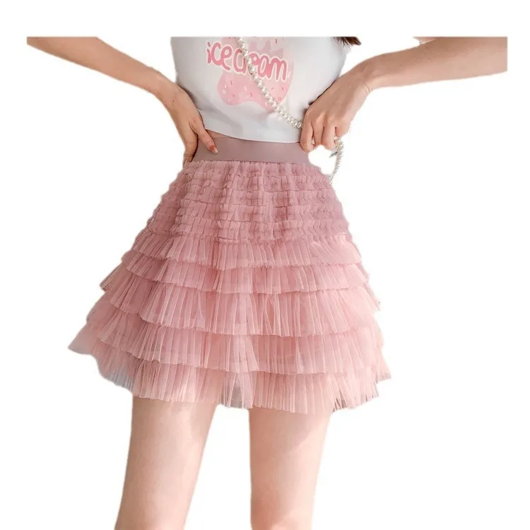 2025PrimaveraEstate delle nuove donne a vita alta dimagrante maglia torta gonna dolce signora una linea midi svasato leggero moda abbigliamento casual