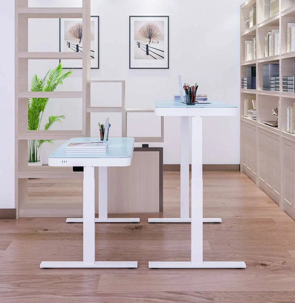 2025 Hot Sell Smart Dual Motor Electric Ergonomic Standing Lifting Adjustable Height Desk With Drawer USB Ports Home Office