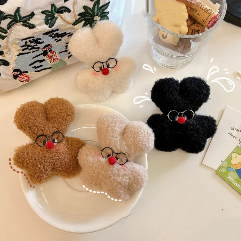 Cute Plush Bunny Keychain Quirky Wear Glasses Fat Ears Rabbit Girl Bag Charm Ornament Doll Cartoon Stuffed Doll Pendant Kids Toy