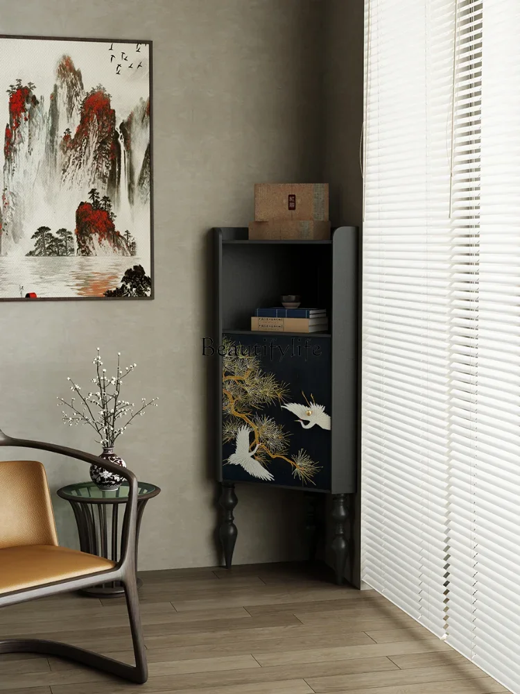 GG8New Chinese Style Pine Style Heyun Solid Wood Corner Triangle Cabinet Decorative Storage Cabinet