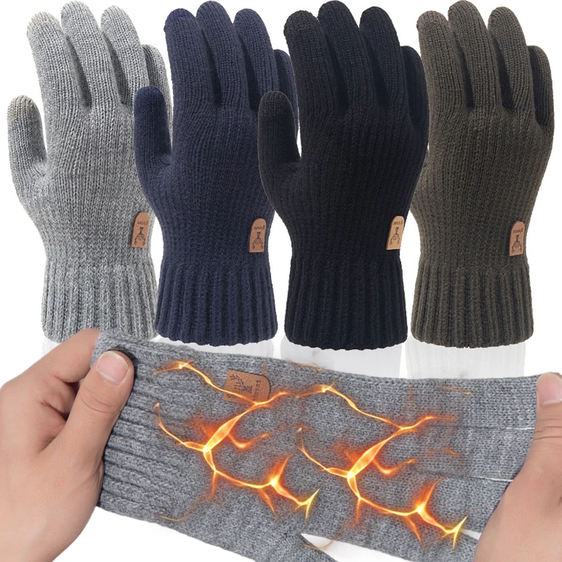 

Winter Warm Five Finger Mittens Fashion New Cashmere Gloves Men Outdoors Skiing Cycling Motorcycle Cold-proof Fingering Glove