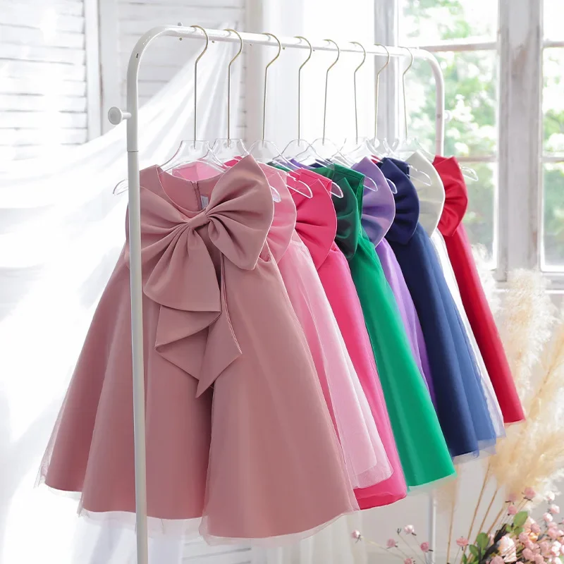 Baby Girls Spring Autumn Princess Patchwork Dress New Party Costumes Kids Bowtie Casual Outfits Baby Lovely Suits 2-8Y  L388