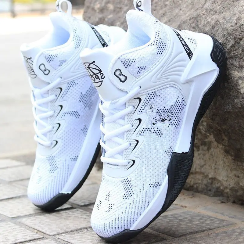 

Basketball Shoes Men Sports Shoes Male Sneakers Autumn 2022 Men Fly Woven Breathable Sneakers Non-Slip Walking Shoes Men White
