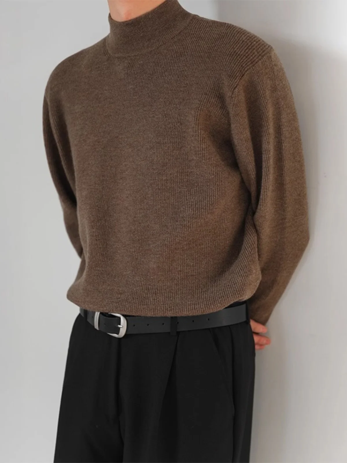 

Мужской модный вязаный свитер свободного кроя с длинным рукавом и круглым вырезом, базовый слой для осени и зимы, для городской молодежи