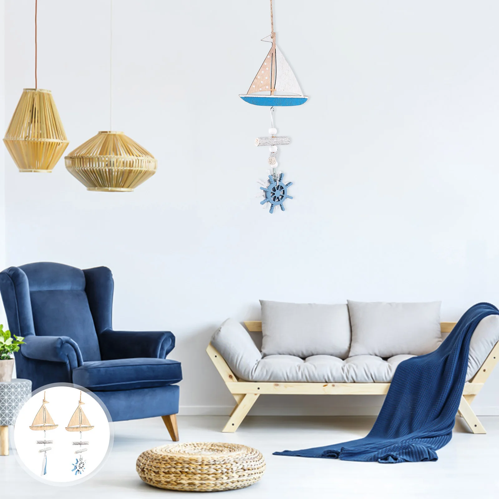 

2pcs Wooden Fish Decorative Pendants Home Accessories Crafts Beach House Decor Sailing Theme Nautical Ornaments Wall Hangings