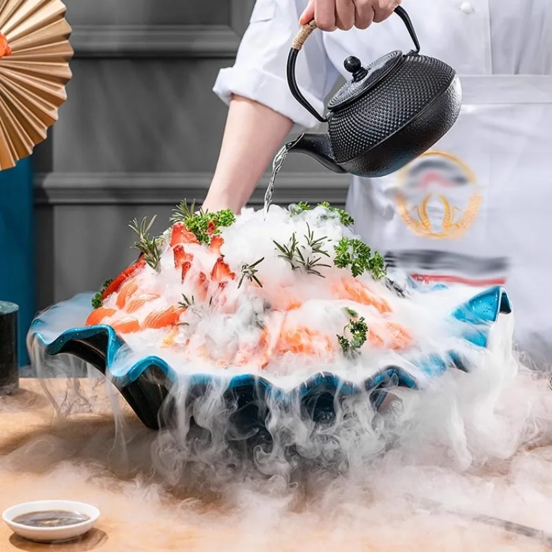 

Japanese Resin Sashimi Bowl, Premium Salmon Platter, Sushi Ice Plate for Hotel Buffet, High-End Japanese Korean Fish Dish Tray