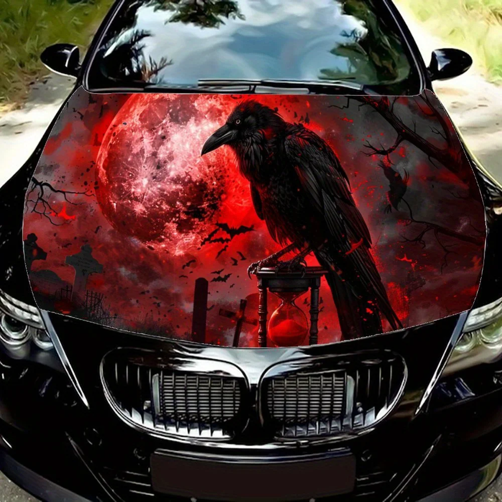 

The Black Crow Under The Red Moon Car Hood Wrap Color Vinyl Sticker Truck Graphic Bonnet Auto Accessories Decor Decal Gift
