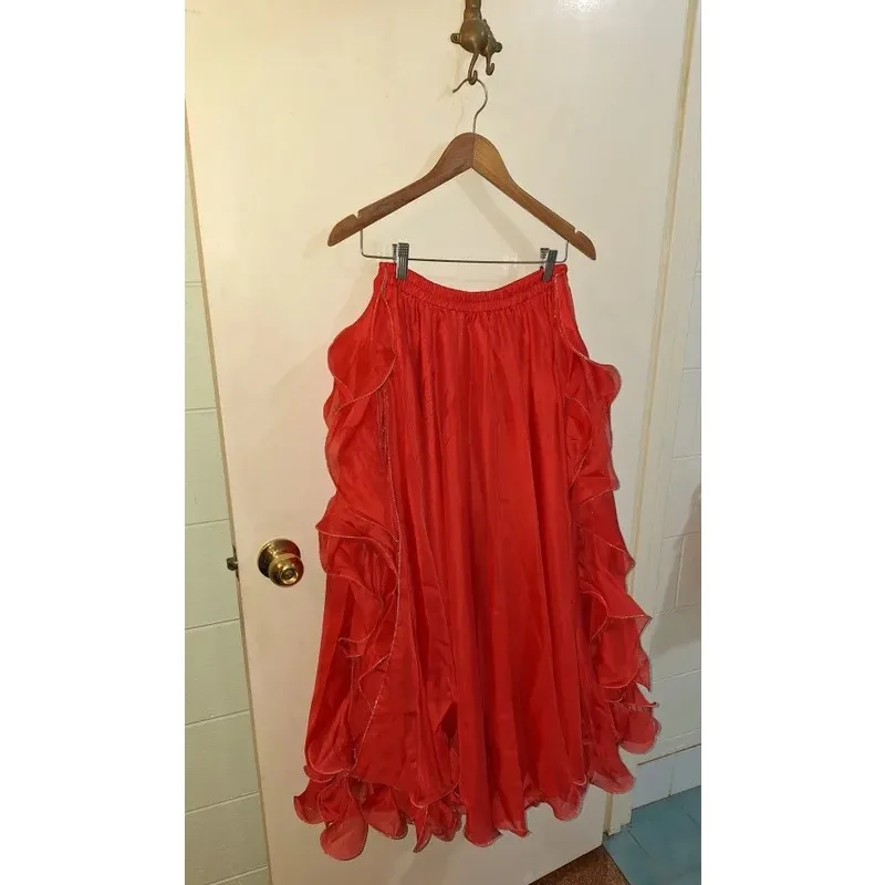 Saias de dança do ventre para mulheres sem cinto ondas chiffon duplo alto fendas traje de dança oriental desempenho saia acessórios