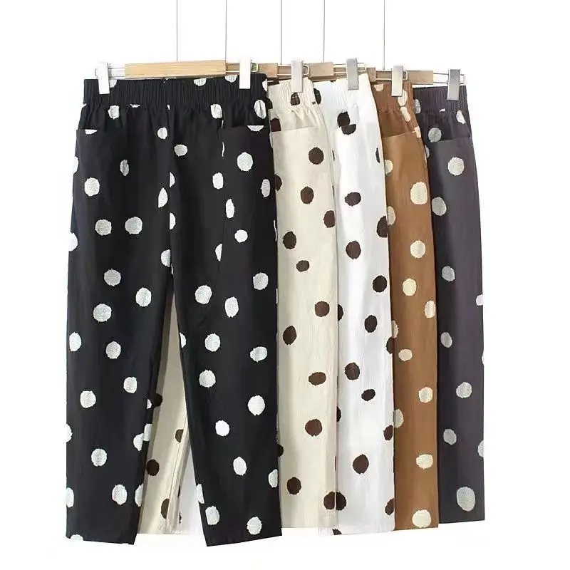 Polka Dot Chic Casual Elastic High Waist Loose Wide Leg Women\'s Pants Korean Fashion Ankle-Length Pants For Women 2024 Autumn