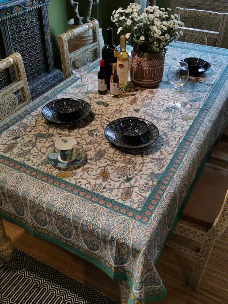 

Скатерть хлопковая ручной печати, прямоугольная, с цветочным узором, для повседневного использования, индийского происхождения, нескользящая, универсальный размер, декоративная