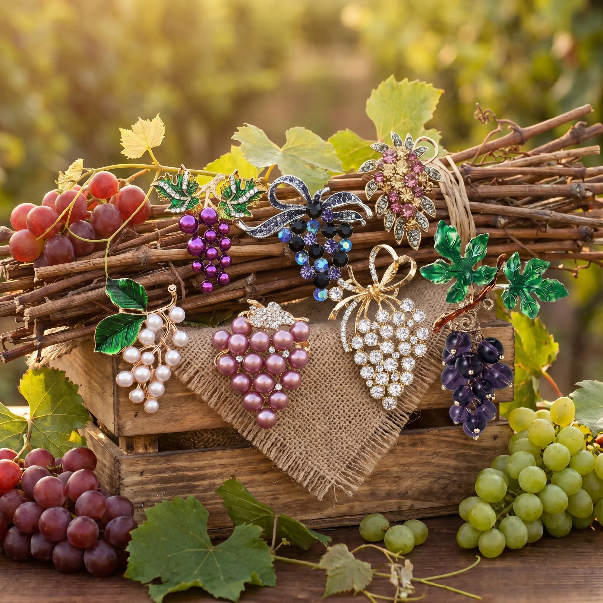 Luxury Rhinestone Grape Brooches for Women Unisex Pearl Fruit Plant Pins Casual Party Accessories New Gifts Friends Decoration