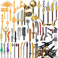 MOC Building Blocks Medieval Military Knight Soldiers Figures Weapons Accessories Sword Spear Knife Holder Flag Mini Bricks Toys