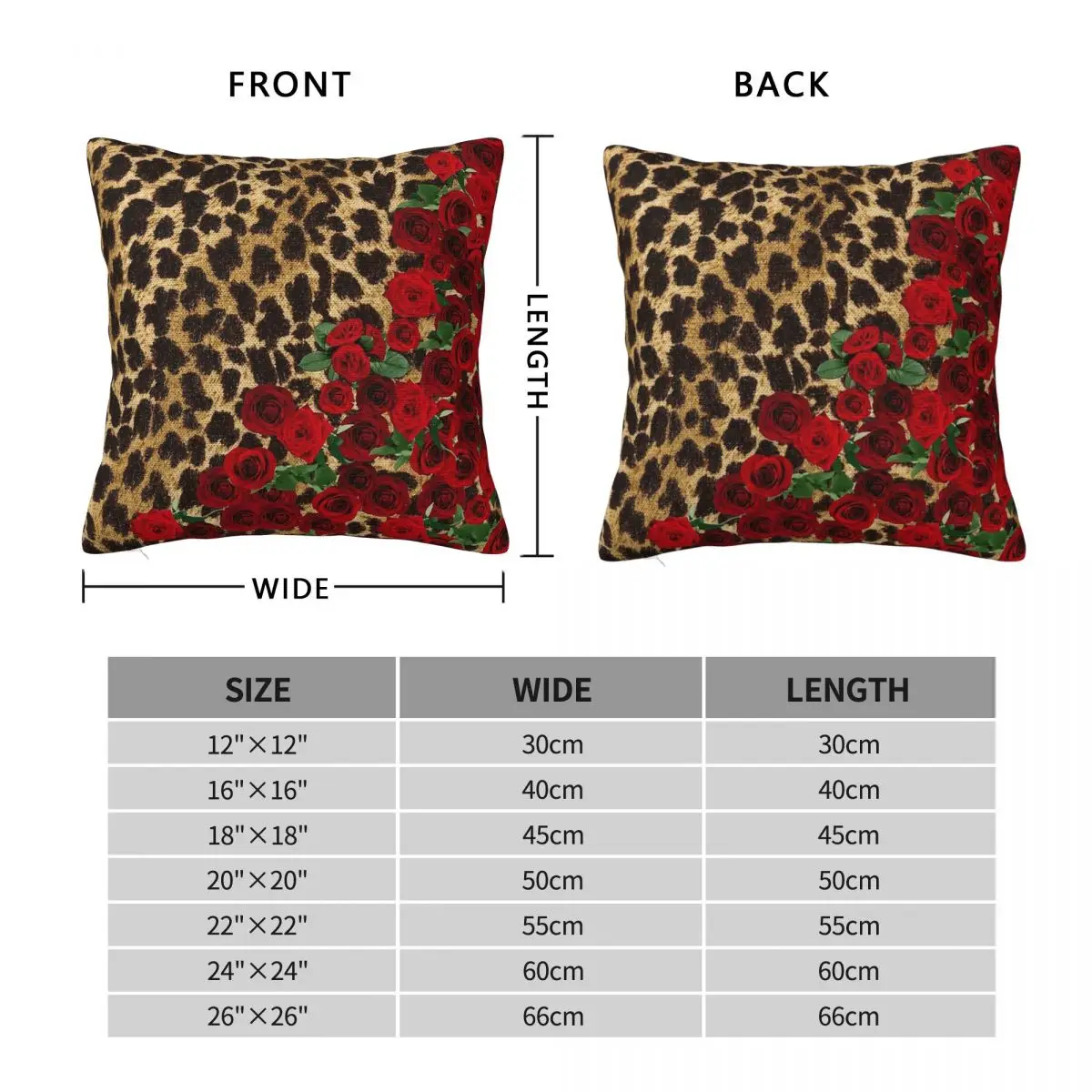 Leopard And Roses Square Pillowcase Polyester Linen Velvet Printed Zip Decor Pillow Case Car Cushion Cover