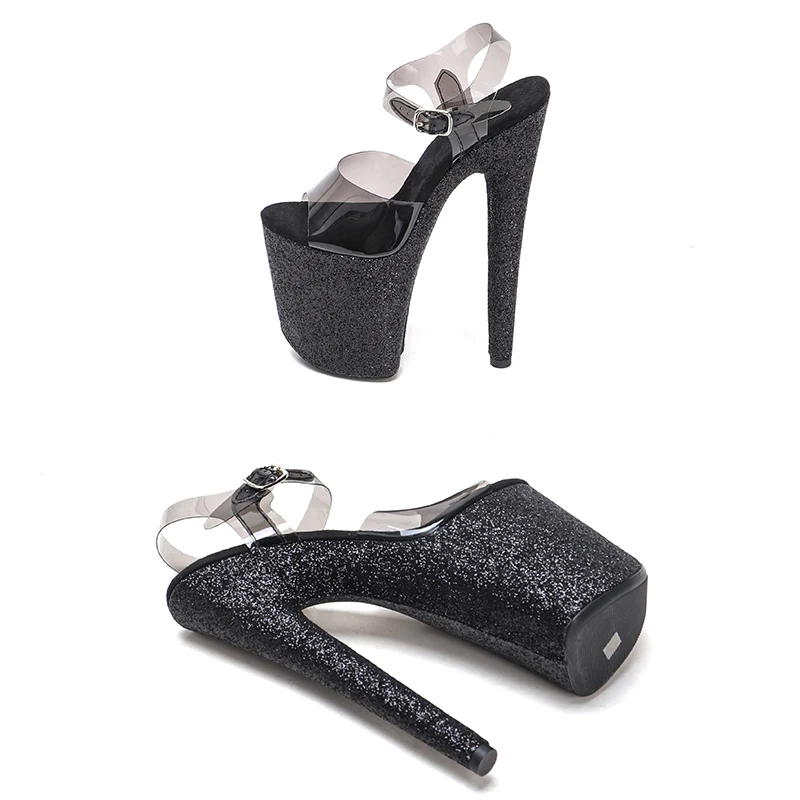 Leecabe 8Inch/20cm   Black TPU  upper  Glitter Platform  High Heels party Sandals  Pole Dance Shoes