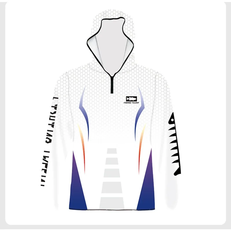 

Summer Men's Ice Silk Fishing Jerseys Hooded UPF100+ Sun Protection Lightweight UV Resistant 3D Print Pullover Skin Clothes Men