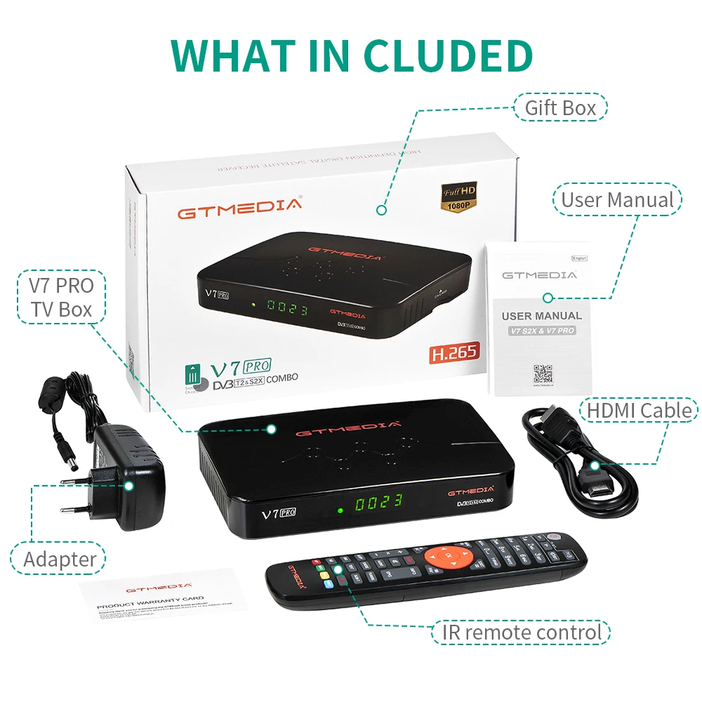 GTMEDIA-decodificador V7 pro DVB-S/S2/S2X + T/T2, receptor de TV por satélite, ranura para tarjeta CA, USB, WiFi, compatible con TV BOX de red, original, 2024