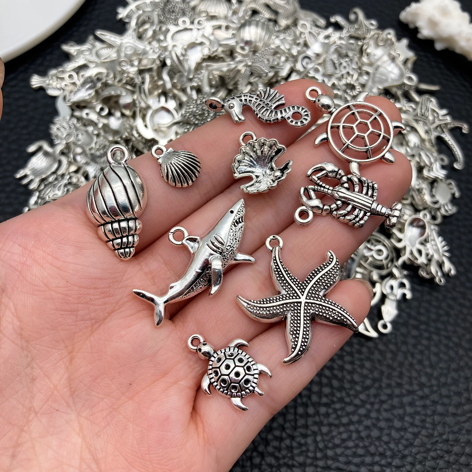 Coleção Mystic Ocean Charm (20/50/100 unidades) - Suprimentos de joias náuticas DIY com acabamento em prata envelhecida