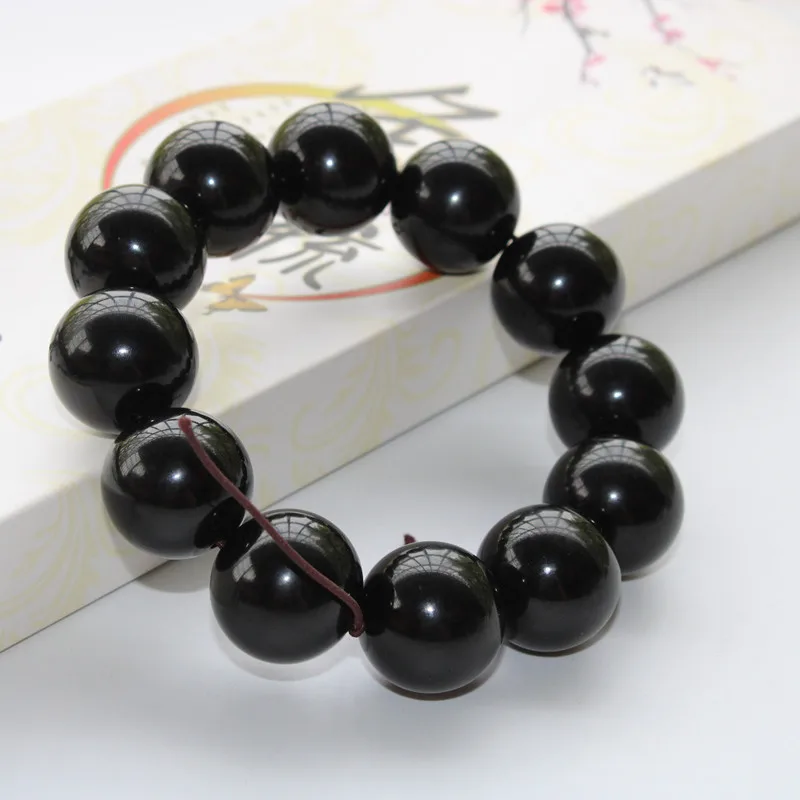 Black bracelet 12-30mm, Buddhist , white buffalo horn round , soft and flexible prayer beads for w