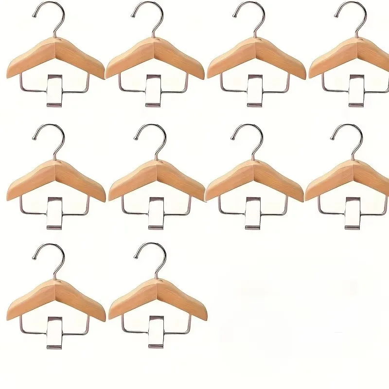 2pcs Mini Wooden Doll Clothes Hangers with Clips Metal Hook for Doll Garment Display Storage - view 4