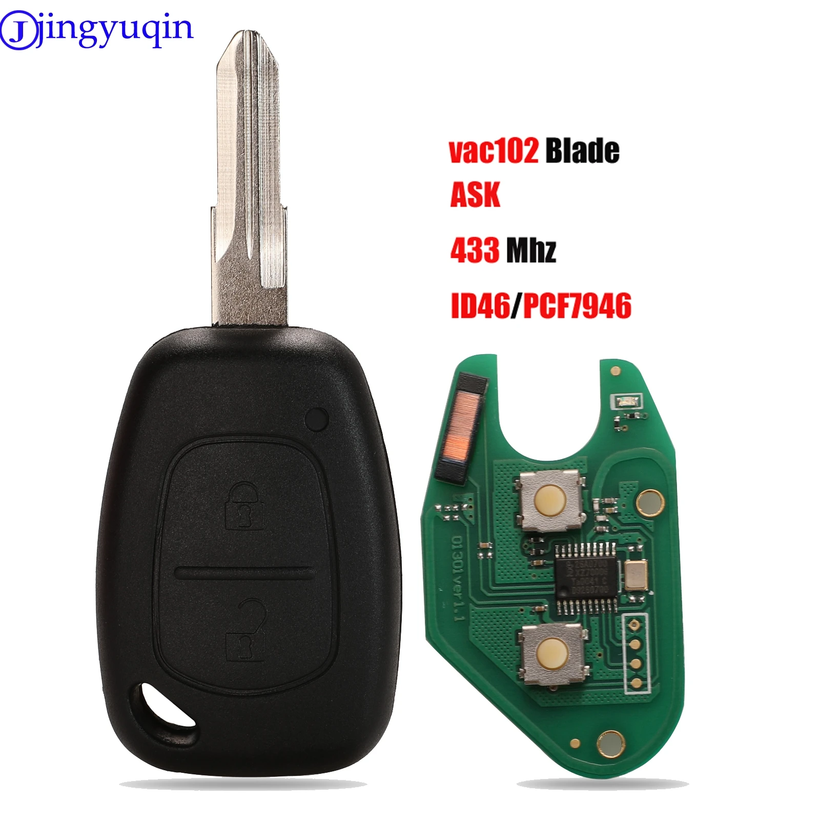 jingyuqin 2 Button Car ASK VAC102 PCF7946 433MHZ Remote Car Key transmister For Renault Traffic/Master/Vivaro/Movano/Kangoo