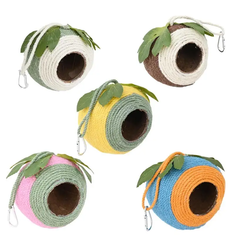 Bird House Parrots Sparrows Coconut Nest Natural Shell Bird House Hand Woven Bird Nest For Parrots Swallow Conures Sparrow