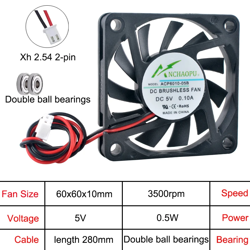 Ventilador de refrigeración Axial ACP6010 ultrafino, 60x60x10mm, multivoltaje, 5V/12V/24V, para cargadores, fuentes de alimentación, electrónica
