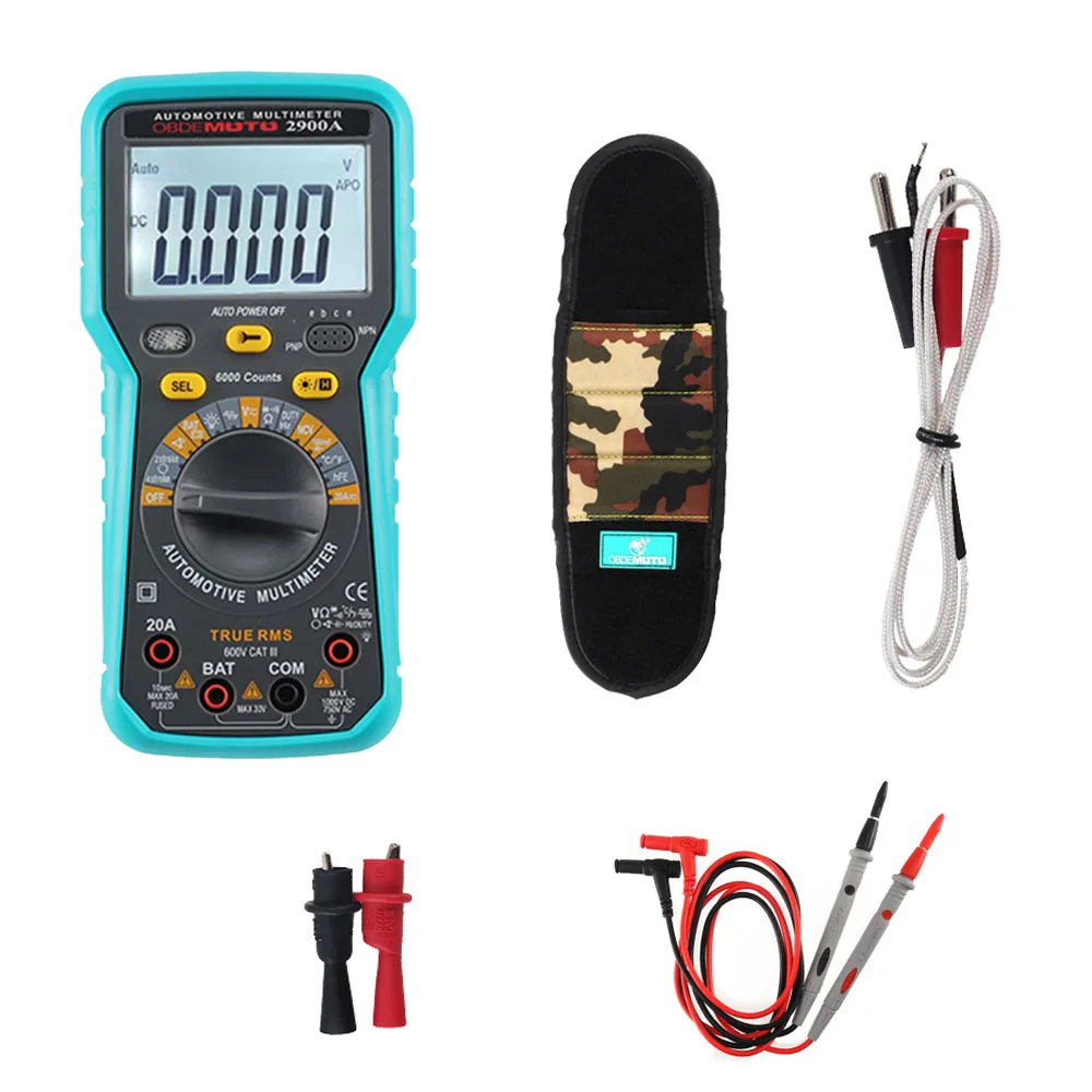 6000 Counts 2900A Digital Multimeter Dwell Angle RPM Meter AC DC Voltage Crystal Triode hFE Parameter Gauge Promotion SetA