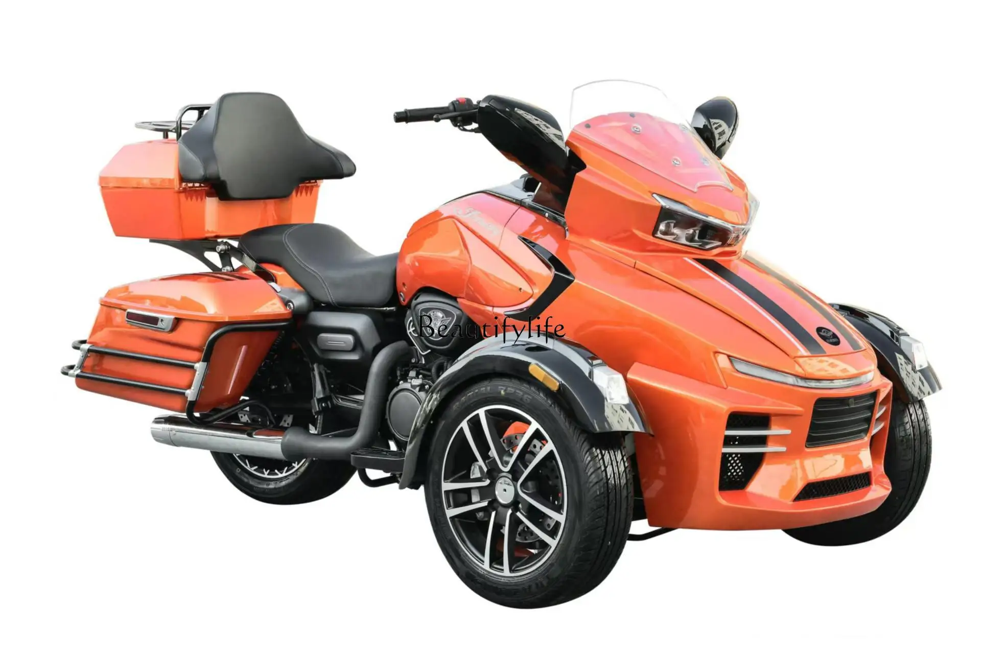 Inverted three-wheel 400 motorcycle, with reverse gear, belt drive can be licensed