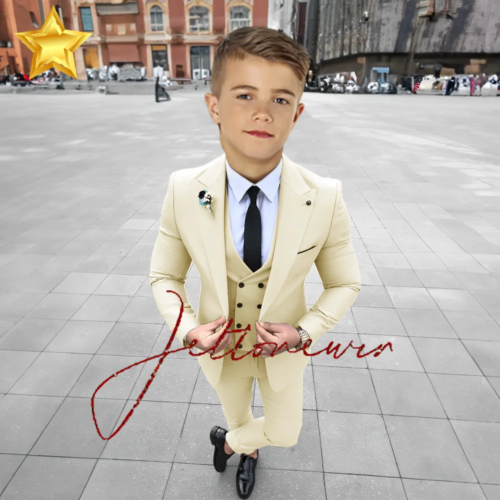 

Cream Boy Suit 3 Piece Formal Jacket Pants Vest Fashionable Kids Wedding Tuxedo Blazer 2-16 Years Old Blazer Childs