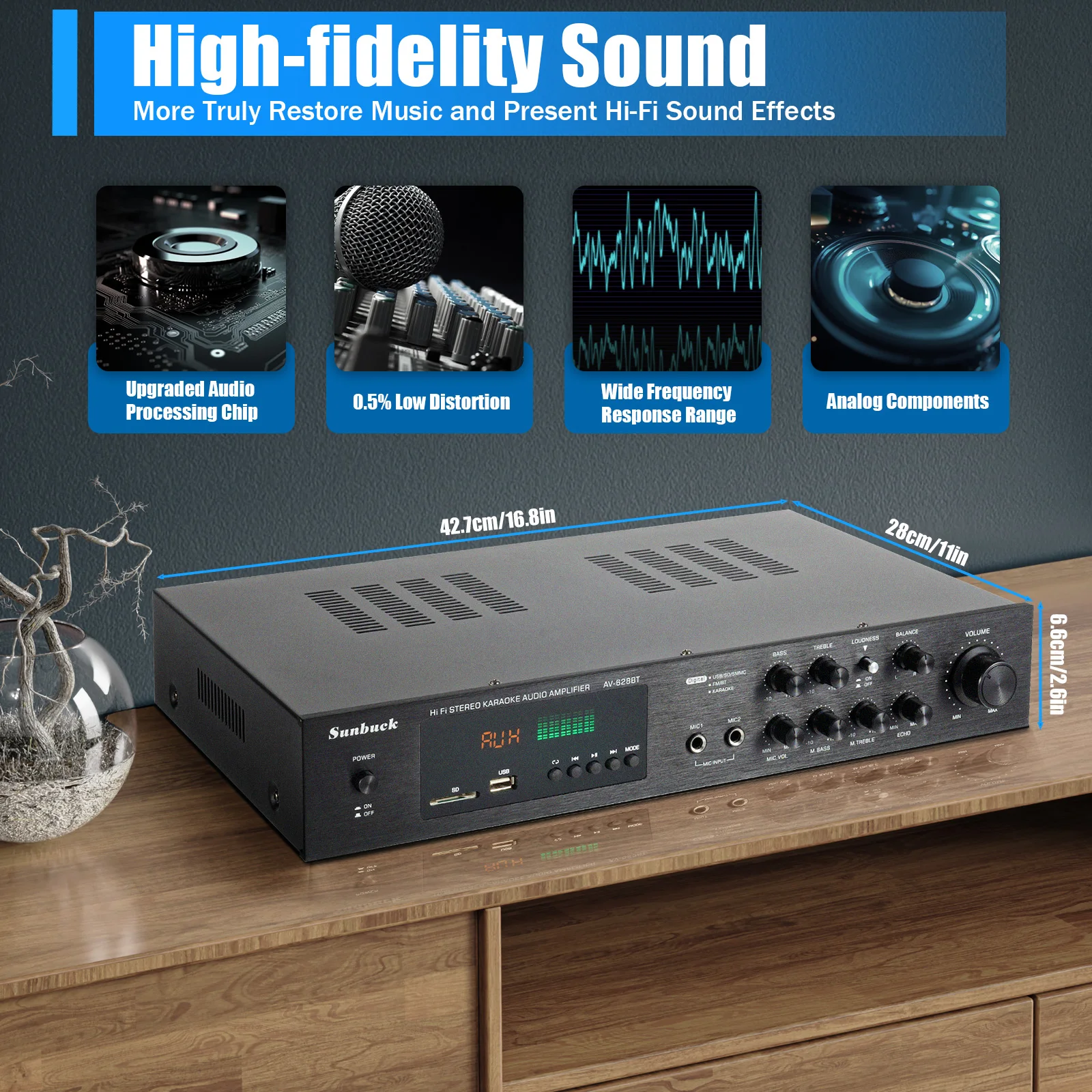 600W Bluetooth Digital High Fidelity Stereo Amplifier Built-in FM AM Power Amplifier 5-channel Amplifier Group