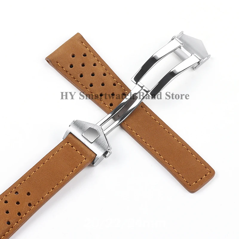20mm 22mm 24mm Genuine Cowhide Leather Strap for Tag Heuer Replacement Wrist Band Brushed Calfskin Bracelet Solid Folding Buckle