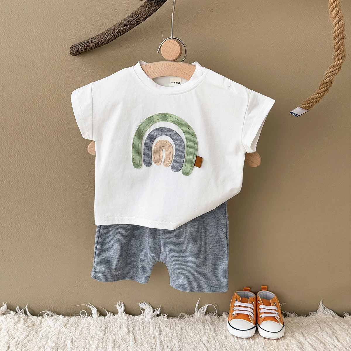 2Pcs Boy Summer Baby Clothes Sets Children Clothing Rainbow Embroidered T-shirt+Shorts Casual Toddler Outwear Outfit Summer