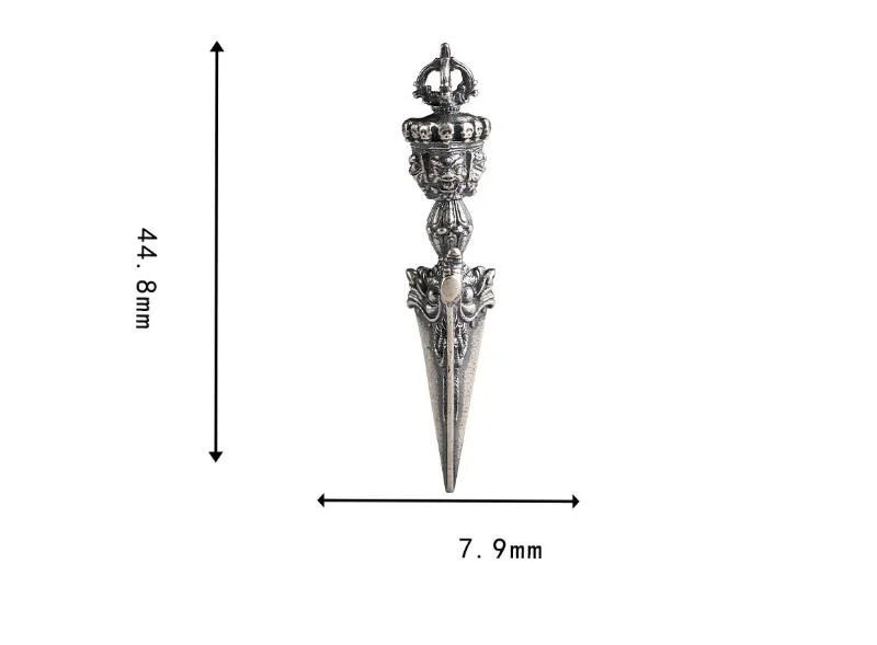 Vintage Style 100% 925 Silver Tibetan Buddhist Phurpa Pendant Good luck Buddha Amulet