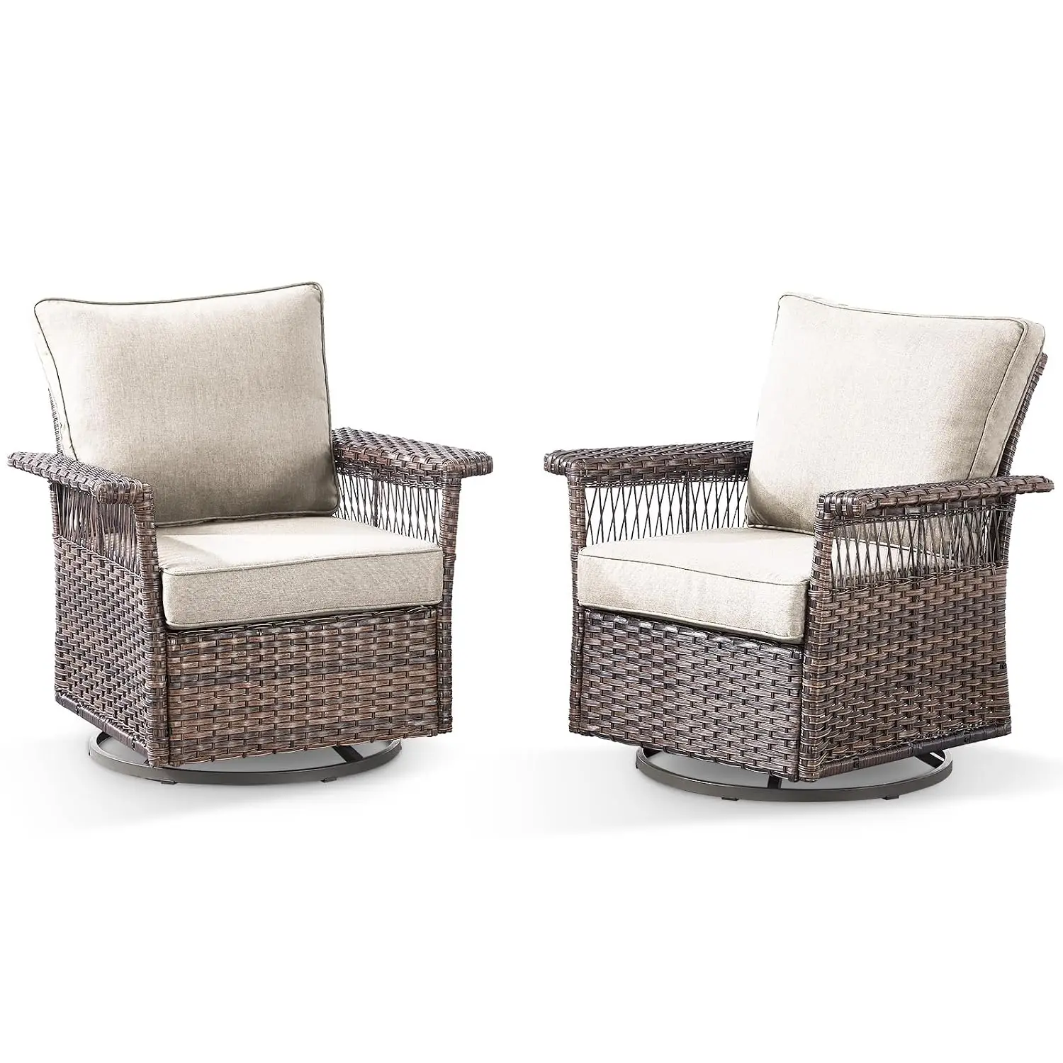 Outdoor Swivel Glider Chair 2-Pack Wicker Patio Furniture High Back Rocker Porch Deck Yard, Customized