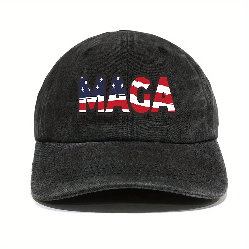 Cool Classic Retro Curved Brim Baseball Cap, USA Flag MAGA Print Distressed Cotton Trucker Hat, Snapback Hat For Casual Leisure image 2