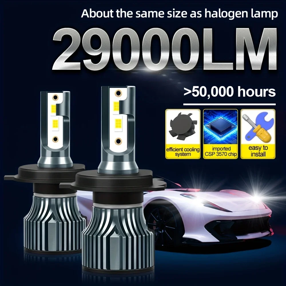 

Dual Beam H4 LED Headlight Bulbs 9012 HIR2 HB3 9005 9006 HB4 H1 H7 H11 H13 High Low Beam 29000LM 6000K 12V Fog Lights Kit (2pcs)