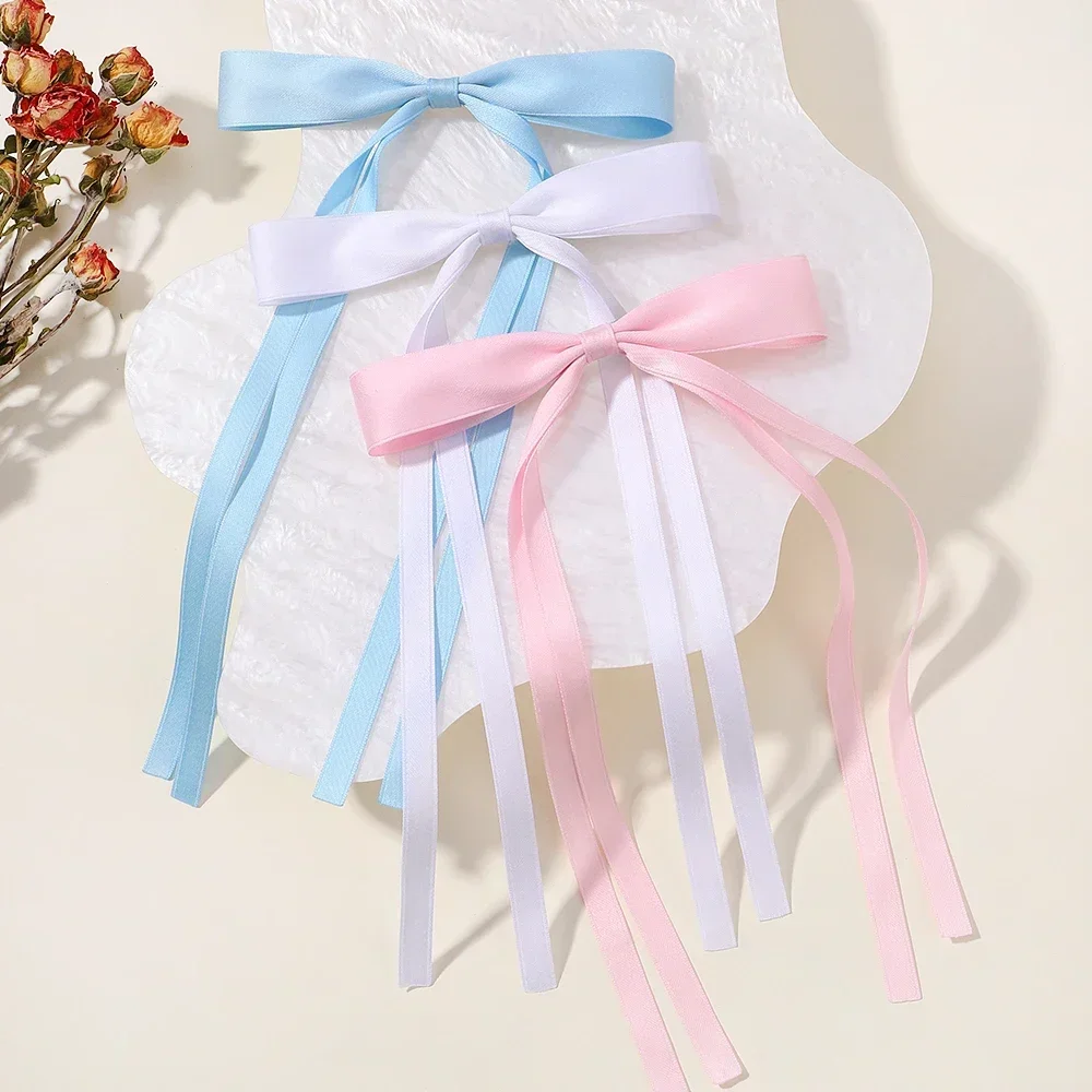 1/2Pcs Korean Ribbon Tassel Bowknot Hair Clips Sweet Women Streamer Hairpin for Girls Long Bows Barrettes Head Clip Accessories